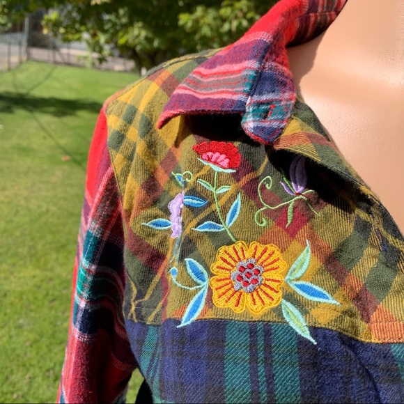 Vintage Plaid Flannel Patchwork Top Cottagecore Retro Rustic Hippie Boho Blair - Picture 7 of 12